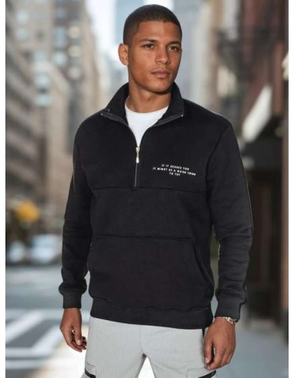 Férfi pulóver nyomtatott mintával, fekete