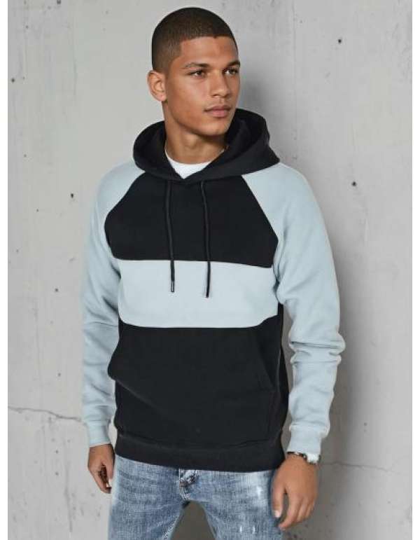 Férfi alap pulóver kapucnival, kék-fekete csíkos