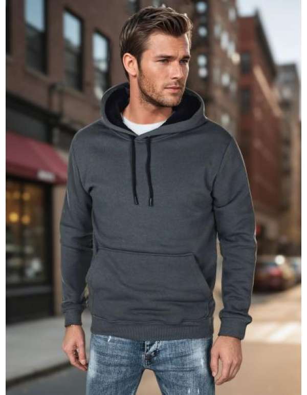 Férfi alap pulóver kapucnival, sötét szürke