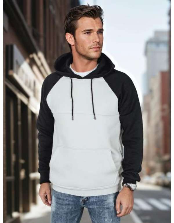 Férfi alap pulóver kapucnival, világosszürke