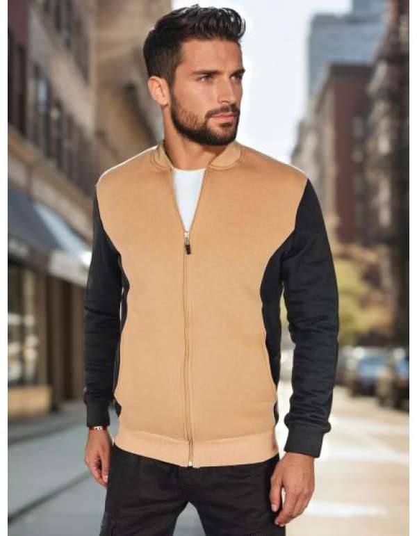 Férfi pulóver állógallérral, kamel