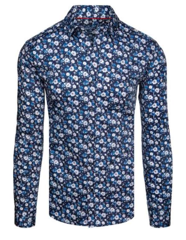 Férfi ing mintás hosszú ujjú sötétkék