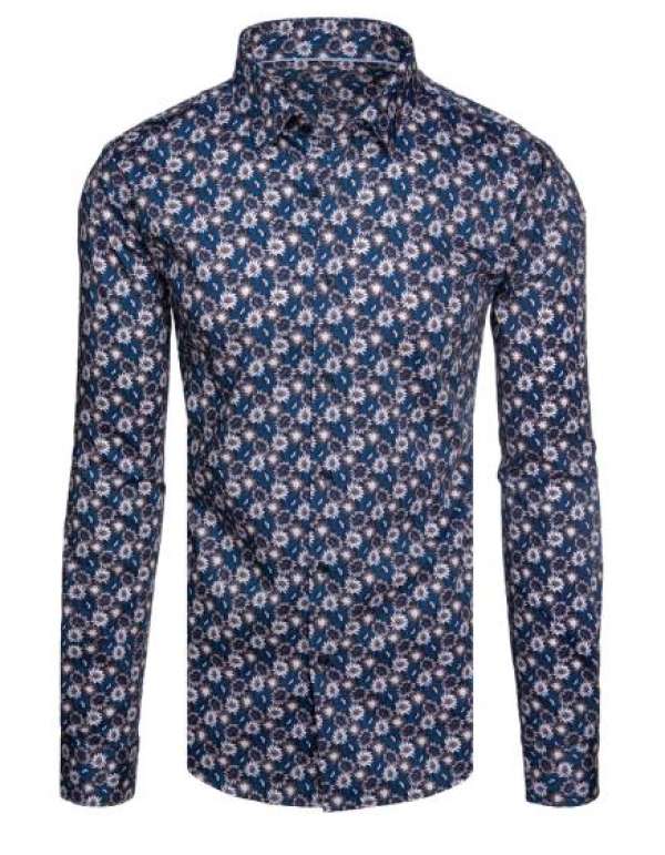 Mintás férfi ing, hosszú ujjú, sötétkék