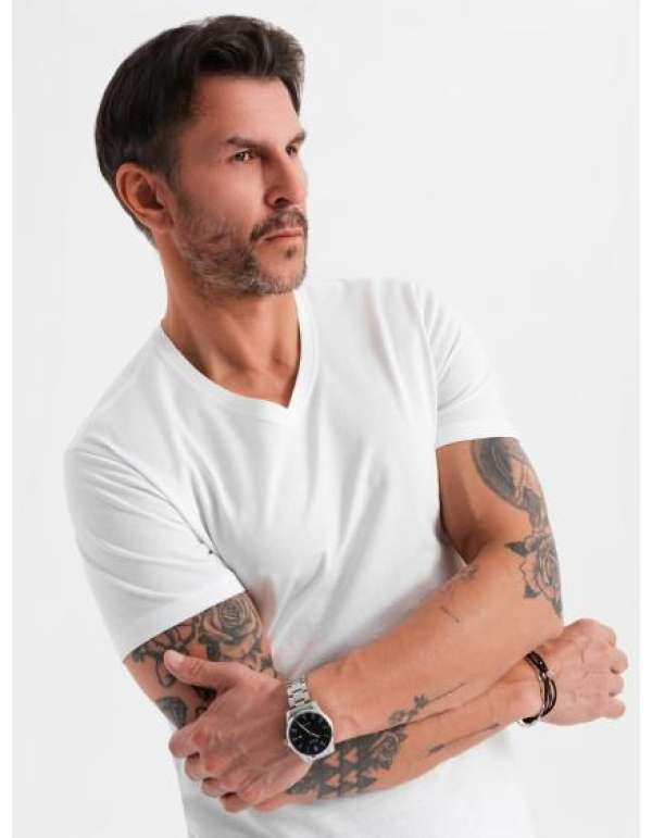 BASIC férfi klasszikus pamut póló kerek nyakkivágással - fehér V4 OM-TSBS-0237