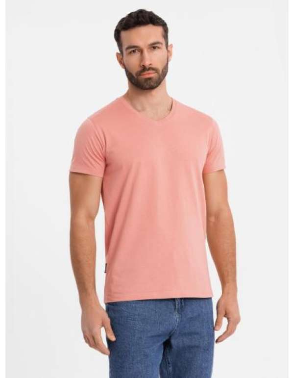 BASIC férfi klasszikus pamut póló V-nyakú - rózsaszín V7 OM-TSBS-0237