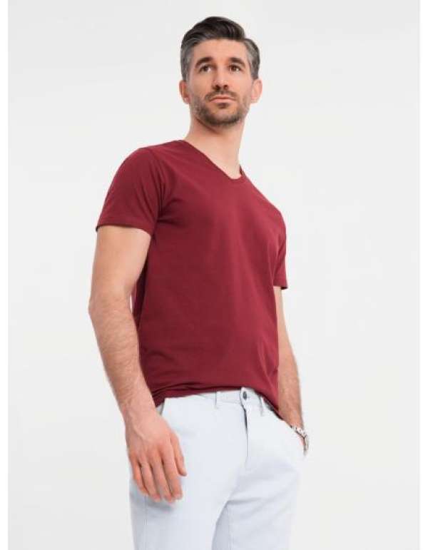 BASIC férfi pamut klasszikus póló V-nyakú - bordó V10 OM-TSBS-0237