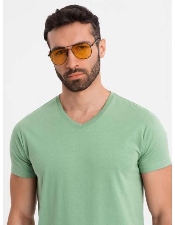 BASIC férfi pamut klasszikus póló V-nyakkivágással - bordó V10 OM-TSBS-0145