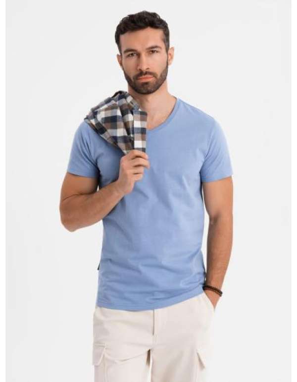 BASIC férfi klasszikus pamut póló serape nyakkivágással - kék V20 OM-TSBS-0237