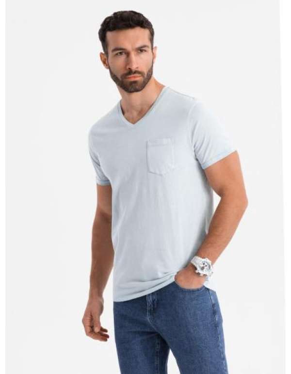Férfi pamut V-nyakú pulóver mosott hatású - szürke V8 OM-TSWT-0242