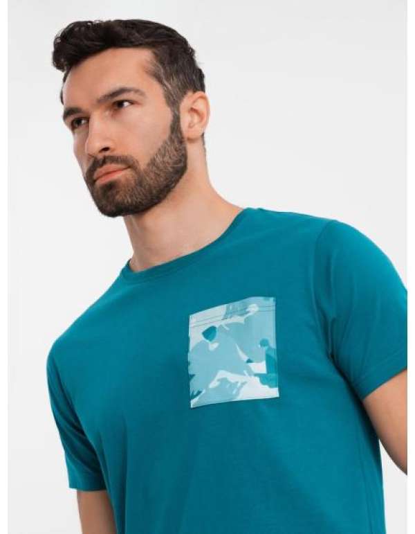 Férfi pamut V-nyakú pulóver mosott hatású - sötétkék V7 OM-TSWT-0242