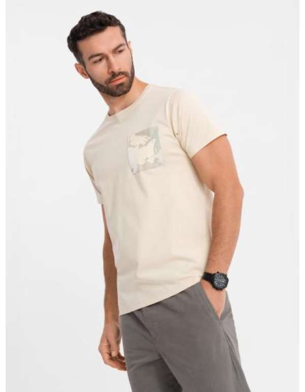 Férfi pamut V-nyakú kötött póló mosott hatású - sötétkék V7 OM-TSWT-0242