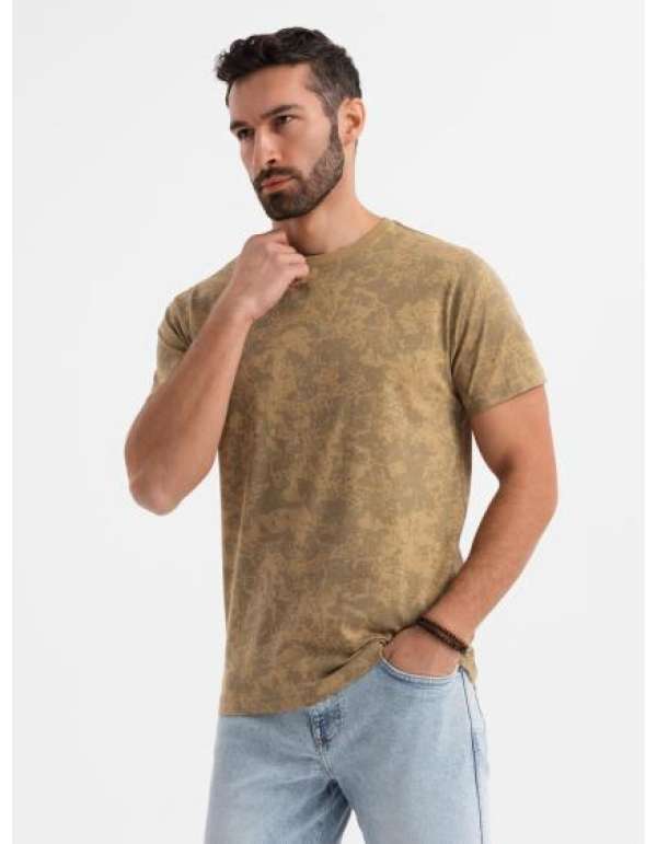 Férfi pamut V-nyakú kötött póló mosott hatású - sötétkék V7 OM-TSWT-0242