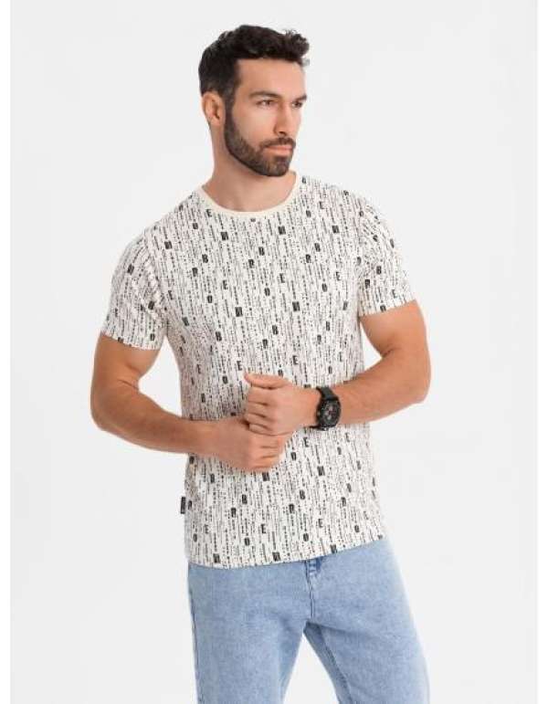 Férfi pamut V-nyakú kötött póló mosott hatású - sötétkék V7 OM-TSWT-0242