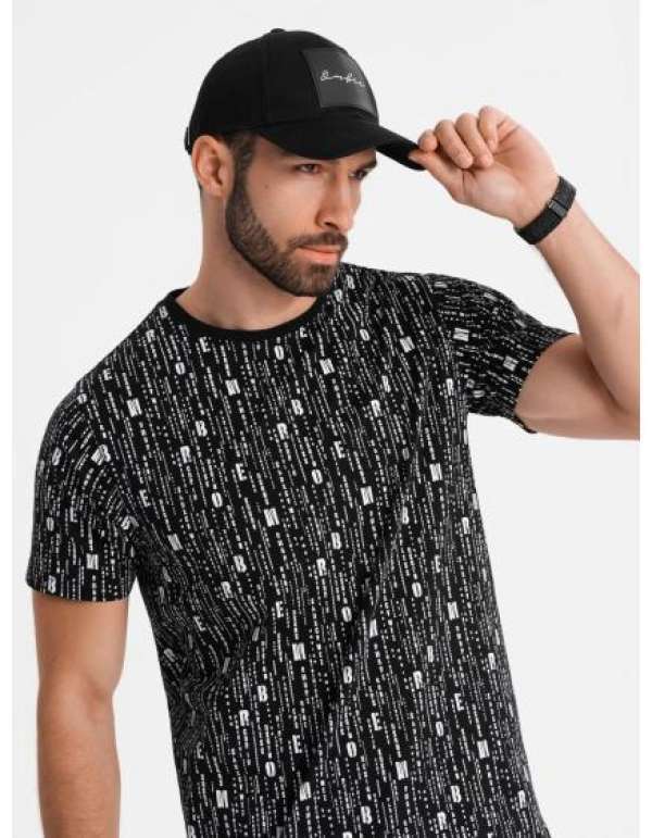 Férfi pamut V-nyakú kötött póló mosott hatású - sötétkék V7 OM-TSWT-0242