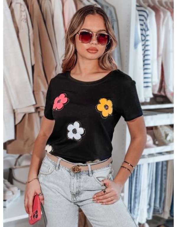 DAISYLA női virágos póló, fekete