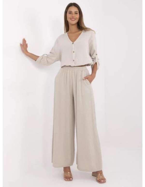 Bézs muszlin nadrág széles szárral
