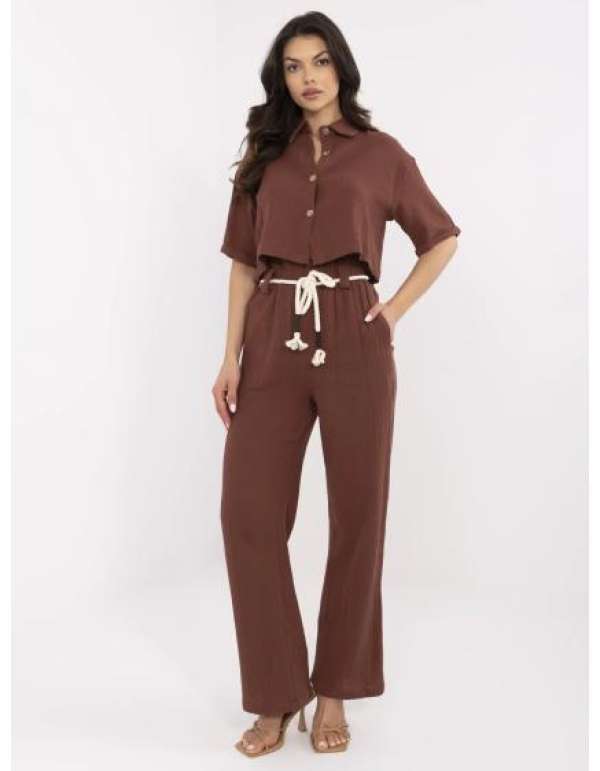 Barna muszlin szett fonott övvel