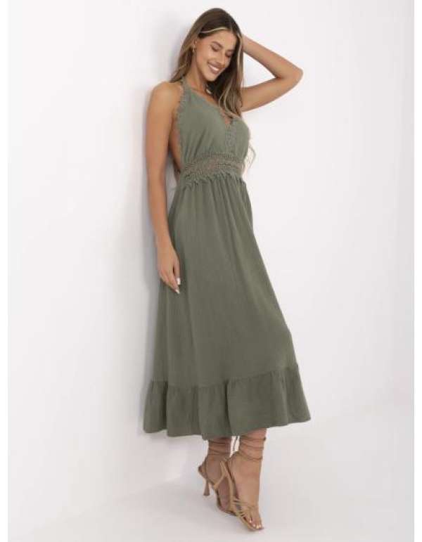 Kaki hosszú boho muszlin ruha