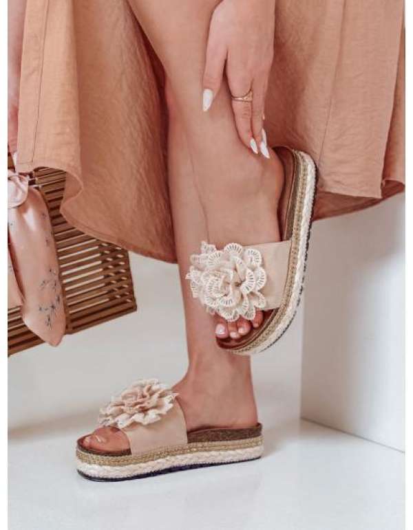 KWIATARIS női papucs virágmintás, bézs