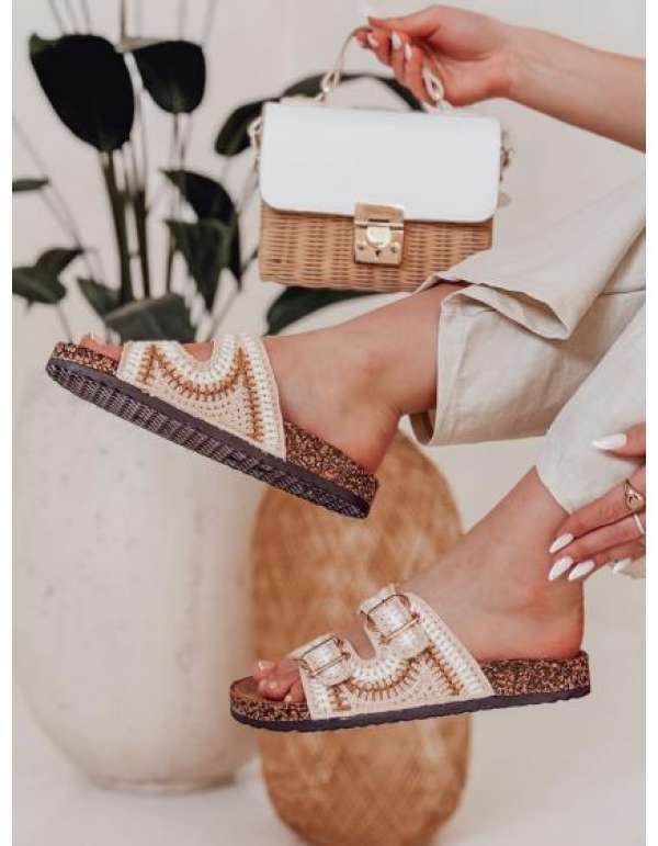 KORKARTA női papucsok, bézs színben