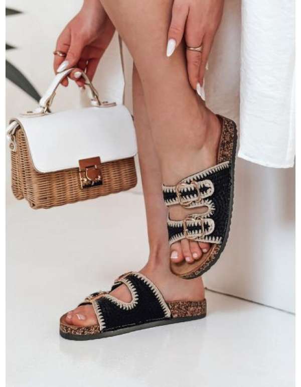 KORKARTA női papucsok, fekete színben