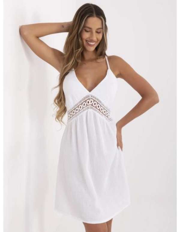 Muszlin ruha, hátul kivágott, fehér