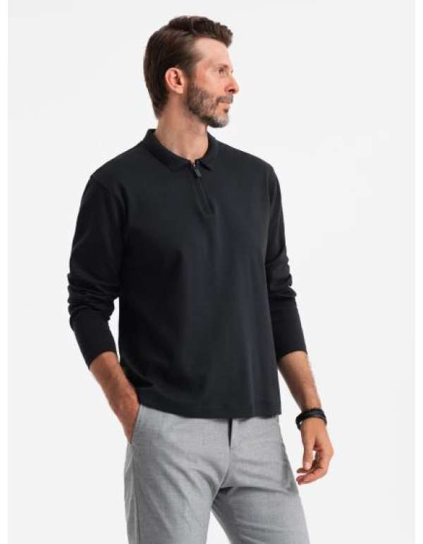 Férfi hosszú ujjú pólóing cipzáras gallérral - fekete V8 OM-POLS-0130