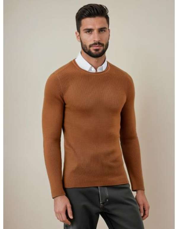 Férfi pulóver, teveszínű