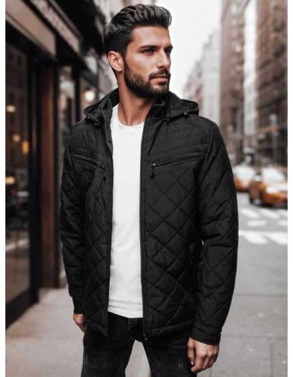 Férfi átmeneti kabát kapucnival, fekete