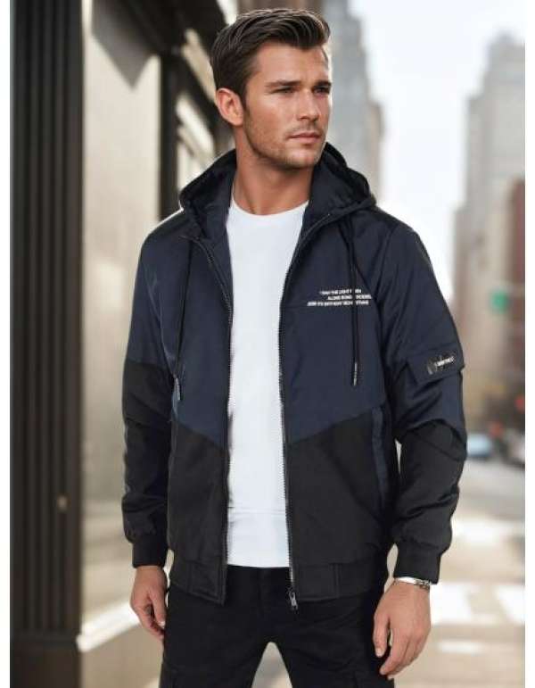 Férfi átmeneti kabát kapucnival, kék