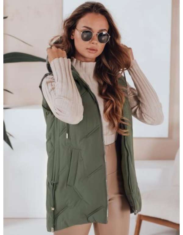 Női hosszú steppelt kabát kapucnival, zöld