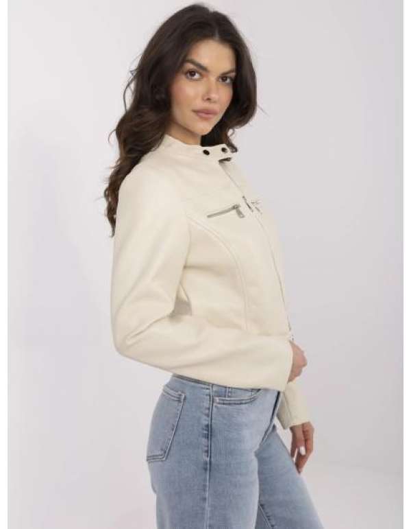 Bézs rövid kabát cipzárral