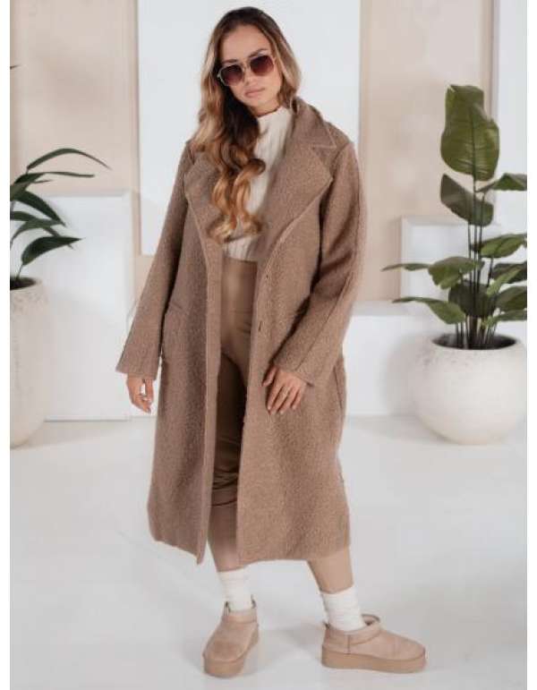 Hosszú női bunda, bézs