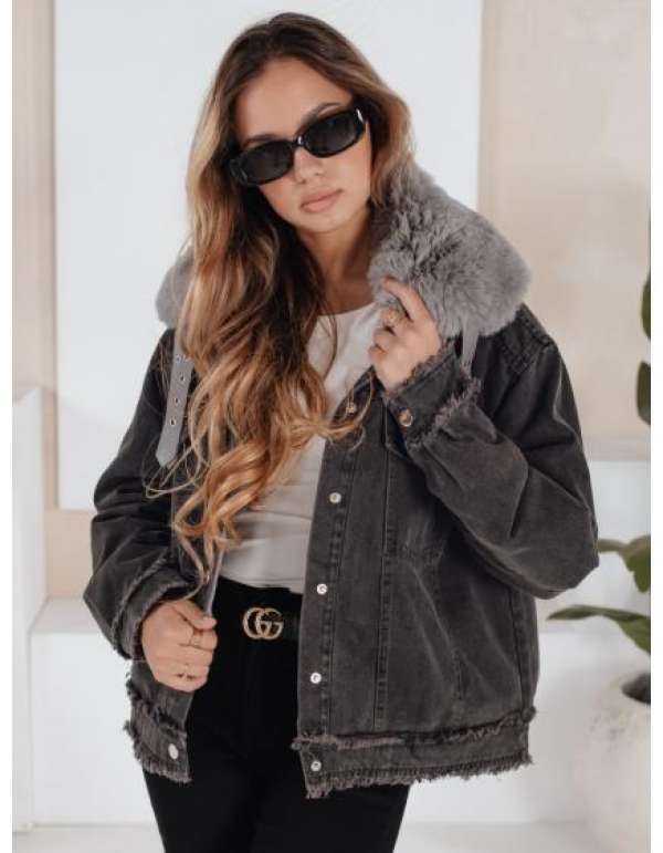 FURDENIM női farmerkabát szőrmebéléssel, sötét szürke