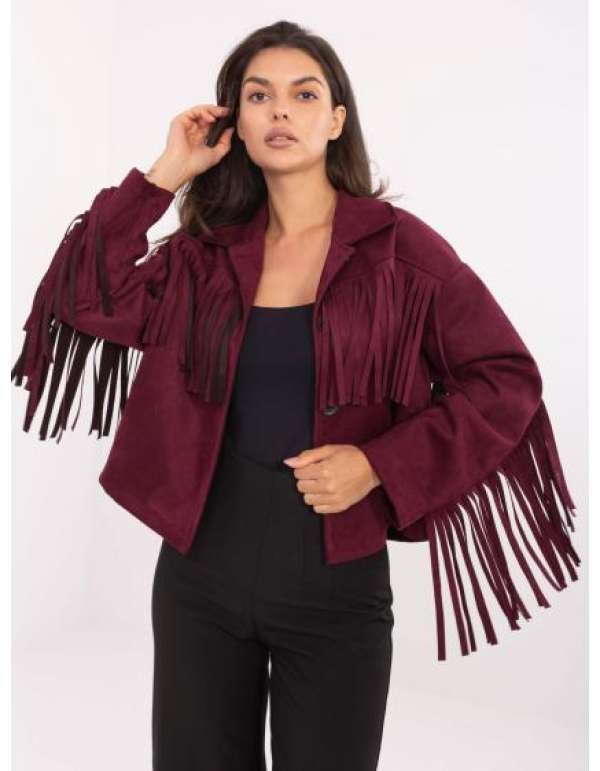 Bordó szarvasbőr kabát gallérral