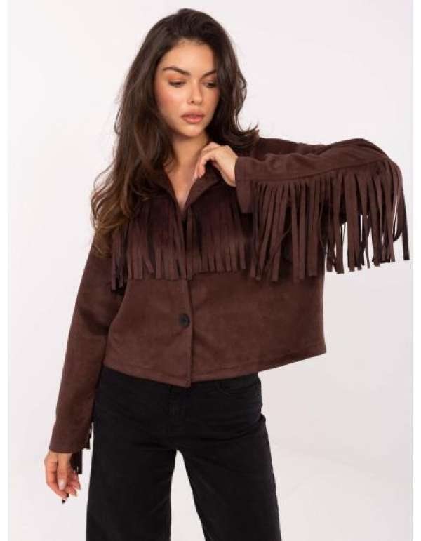 Barna velúr kabát rojtokkal