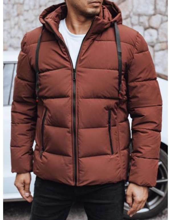 Férfi téli steppelt kabát kapucnival, téglavörös