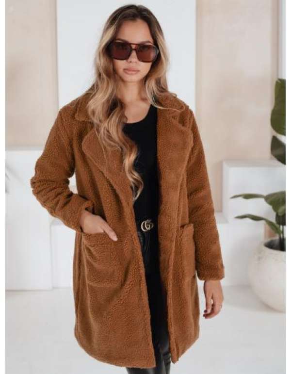 Női téli kabát barna plüssbőrből