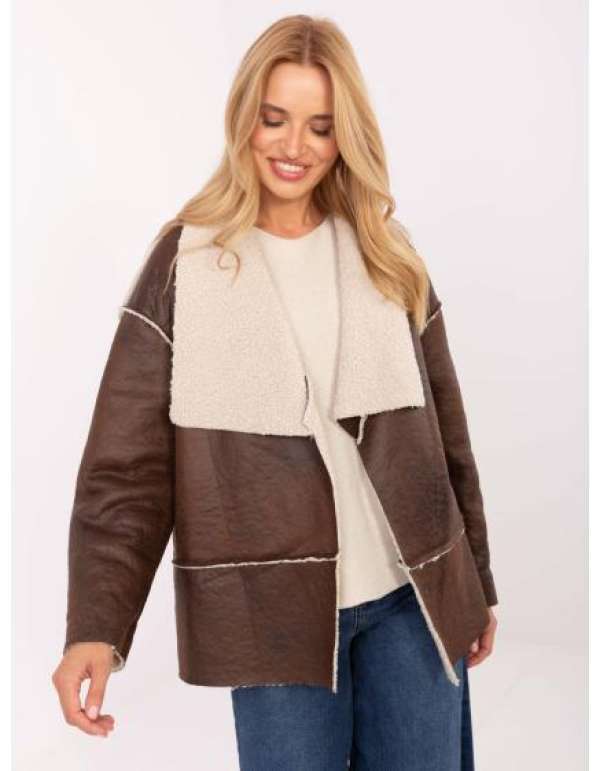 Barna női kabát gombolás nélkül