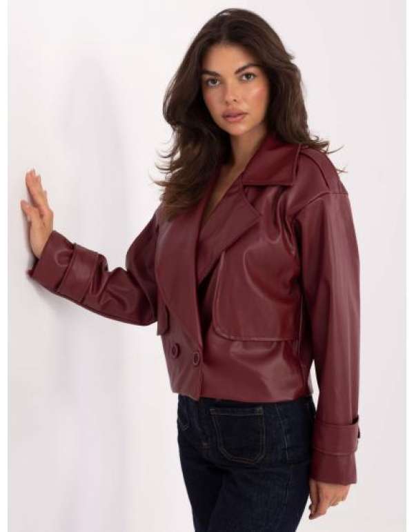 Bordó kétsoros műbőr kabát RUE PARIS