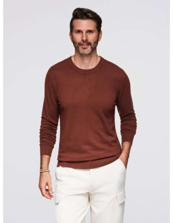 Férfi pulóver, kerek nyakkivágással, rugalmas kötött anyagból, klasszikus mintával – bordó V4 OM-SWSW-0183