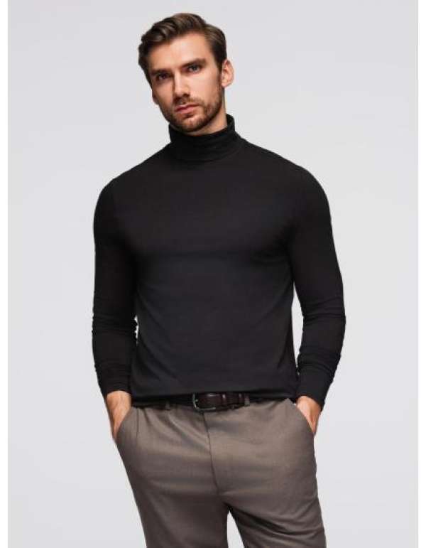 Férfi sima blúz hosszú ujjú és garbóval – fekete V1 OM-LSCL-0130