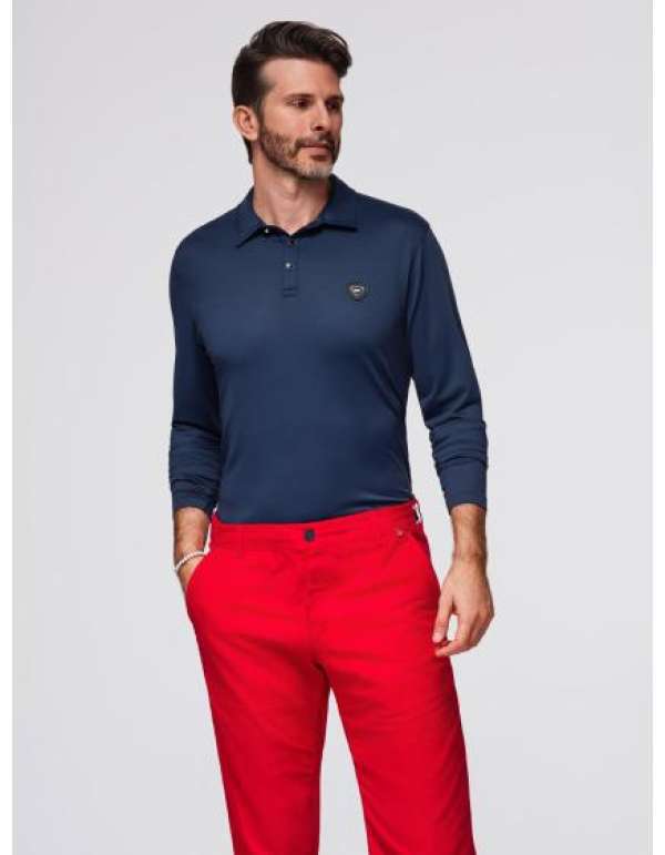 Póló hosszú ujjú, elegáns gombokkal és a márka logójával – fekete V1 OM-POLS-0139