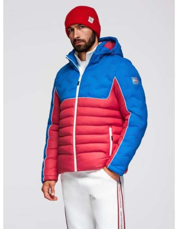 Férfi kabát magas gallérral és aszimmetrikus gombos záródással – szürke melange V1 OM-COWC-0141