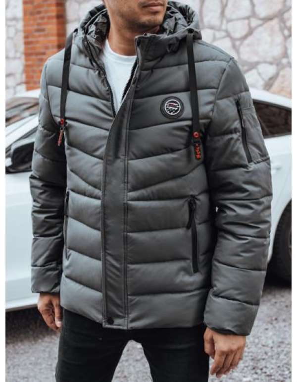 Férfi téli steppelt kabát kapucnival, grafit