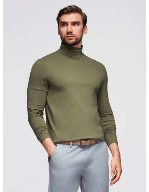 Férfi pulóver hosszú ujjú és garbóval – sötét olíva V4 OM-LSCL-0130