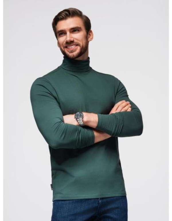 Férfi pulóver hosszú ujjú, garbóval – sötétzöld V7 OM-OM-LSCL-0130