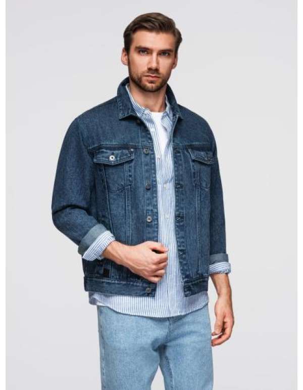Férfi farmerdzseki mosott hatású – kék V4 OM-JADJ-0219
