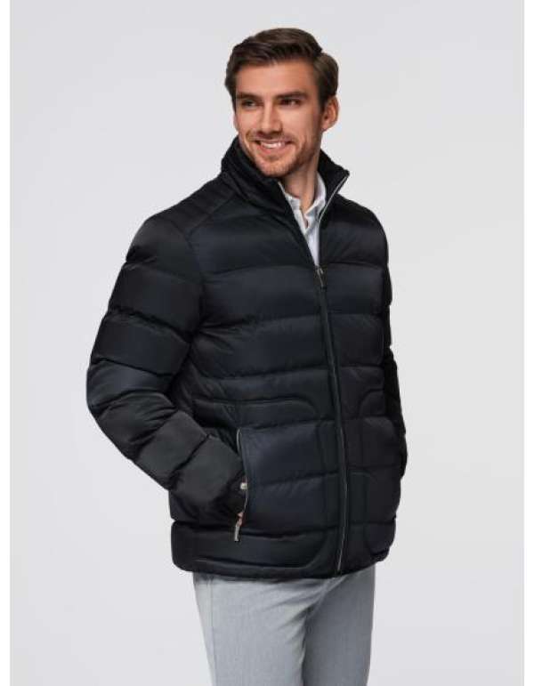 Férfi motoros kabát strukturált szabással és álló gallérral – barna V2 OM-JANP-0229