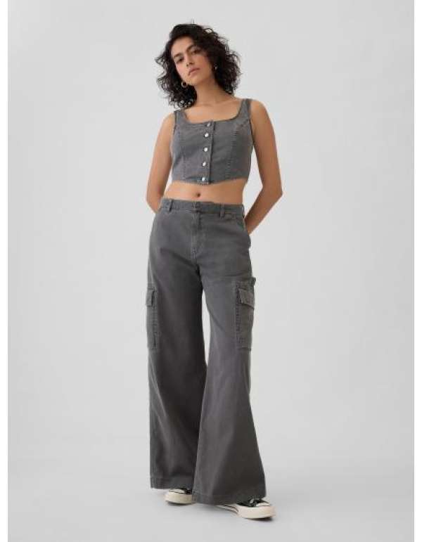 Bő khaki színű Cargo nadrág zsebekkel